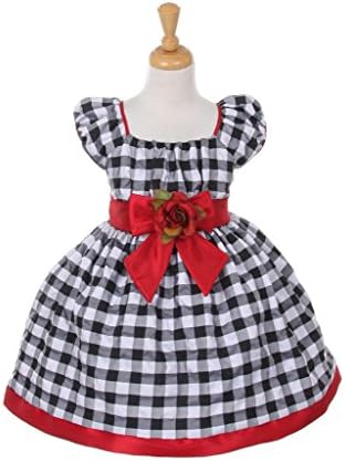Cinderella Couture-black and white checkered print taffeta baby dress Red 10