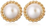 9ct Yellow Gold AME93541 Ladies Simulated Pearl Stud Earrings