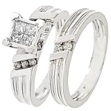 1/2 CT. T.W. Round, Princess Cut Diamond Engagement Ring and Ladies' Wedding Band Set 14K White Gold - Size 7