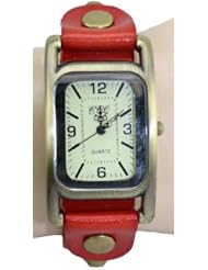 R.M. Fashion Lady Weave Leather Wrap Around Bracelet Watch,U27 (Red)