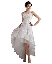 A-line Sweetheart Spaghetti Strap Organza Lace Applique Natural   Waistline Floor Length High-Low-Hem  Dress