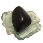 Jet Pin 02 Black Stone Green Sea Glass Brooch Tumbled Root Crystal 1.5