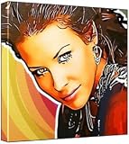 Evangeline Lilly - Pop Art Print (Multicolour; Rainbow Circle Background) 30 x 30 x 2 cm Medium Square Deep Box Canvas