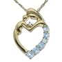 14k Yellow Gold Aquamarine and Diamond Mother Holding Child Pendant, 18"