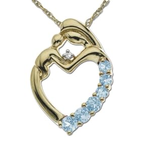 14k Yellow Gold Aquamarine and Diamond Mother Holding Child Pendant, 18 by Amazon.com Collection