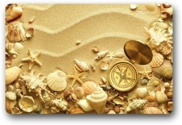 HomieProduct Custom Machine-washable Door Mat Beach,Sea Shell and Compass Indoor/Outdoor Doormat 23.6"(L) x 15.7"(W) Non-woven Fabric Top