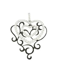 Ladies 18K White Gold Black PVD 1.17Ct Round Cut Diamond Designer Charm Heart Pendant 5.6Gr