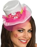 Women’s White Mini Top Hat With Pink Veil and Flowers