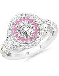 1.12 ct Halo Engagement Round Diamond and Pink Sapphire Ring