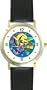 Witch on a Broom, Moon No.2 - WATCHBUDDY� DELUXE TWO-TONE THEME WATCH - Arabic Numbers - Black Leather Strap-Size-Women's Size-Small