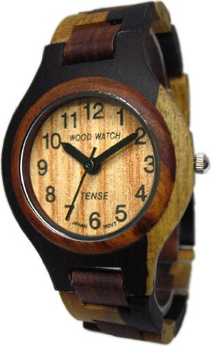 Tense Mens Inlaid Solid Natural Wood Hypo-Allergenic Watch G7509IDM
