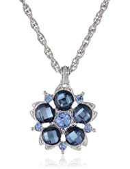 1928 Jewelry "1928 Red Jeweltones" Silver-Tone Flower Pendant Necklace, 16"