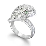 White CZ Snake Ring With Green Eyes