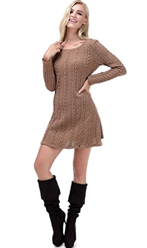 VIISHOW Women's Plain A Line Cable Knit Sweater Dress