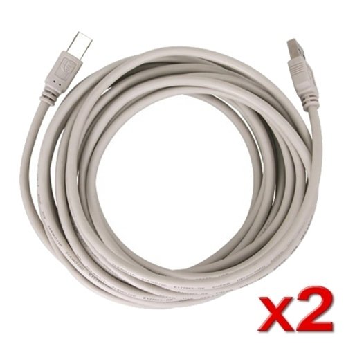2 pack 15 FT / 4.6 M USB 2.0 Extension Printer Cable A to B M/M, White / Beige