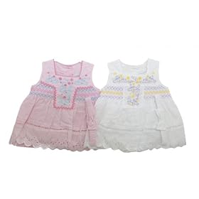 Baby Girls 3 Piece Embroidered Dress and Pants Baby Clothing Set with Headband (0-3 Months) (Pink with Blue and Pink Embroidery)