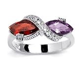 Colorful Solid Sterling Silver Rhodium Plated Ringwith Pave' Cubic Zirconia, Marquise Garnet & Amethyst Semi-Precious Stones