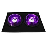 Platinum Pets 1 Cup Embossed Non-Tip Stainless Steel Puppy Bowls with Black Feeding Mat, Electric Purple