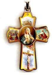 Cross Shaped Key Chain - Immaculate Heart of Mary, 2" x 1.5" - MADE IN ITALY