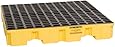 Eagle 1645 Yellow and Black Polyethylene 4 Drum Low Profile Spill Containment Pallet with Flat Top Grating, 8000 lbs Load Capacity, 51.5" Length, 51.5" Width, 8" Height