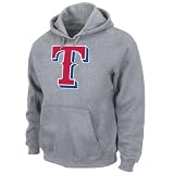 MLB Men's Texas Rangers Suede Tek Long Sleeve Hooded Fleece Pullover (Steel Heather, X-Large)