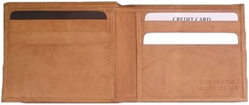 Men's Handmade Genuine Cowhide Leather Slim Thin Compact Tan Brown Bi-fold Wallet