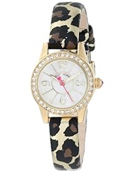 Betsey Johnson Womens BJ00255-01 Mini Crystal Set Case and Leopard Strap Watch