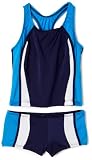 Speedo Girls 7-16 Sonic Splice Tankini Set Swimsuit,Navy,8