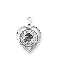 Sterling Silver Marine Corps Heart Locket 3/4 inch x 3/4 inch