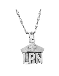 Sterling Silver Licensed Practical Nurse Charm with Thin Singapore Chain Necklace
