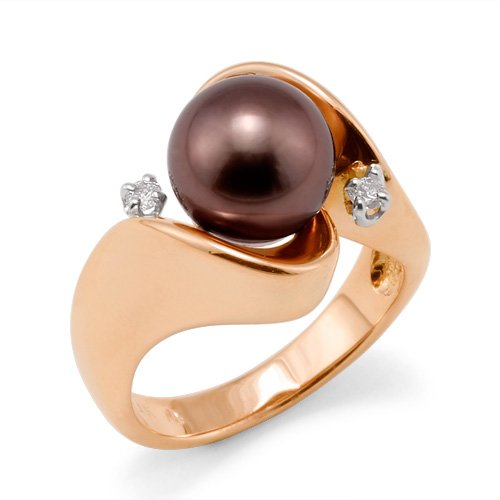 Chocolate Tahitian Pearl Ring with Diamonds in 14K Rose Gold