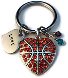 Personalized Custom Heart Basketball Keychain with Team Color Crystals