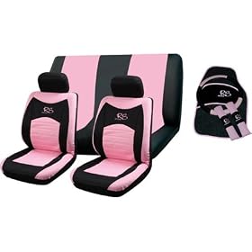 PINK RS SEAT COVER CAR MAT STEERING WHEEL AND SEAT BELT COVER SET
