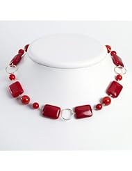 Sterling Silver 18in Red Coral/Red Agate/Red Stone Necklace. Metal Wt- 4.61g