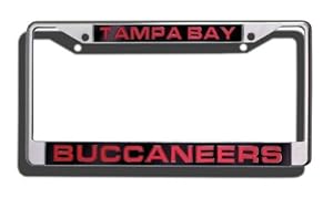 Tampa Bay Buccaneers NFL Rico Laser Cut Chrome License Plate Frame! Officially Licensed Top of the Line Metal Plate Frame ! Showcase your Team Spirit when you're on the Road and set yourself apart in Traffic! Easy to Mount and Highly Durable! A Great Team Collectible ! Makes a Great Gift!!