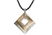 14K Yellow and White Gold Matte-Finish Diamond-Shaped Pendant, Enhanced with Pave Set Diamonds, Sliding on a 16 Black Silk Cord Necklace Set with an 18K Yellow Gold Clasp.