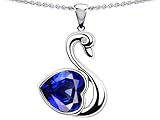 1.52 cttw 14k White Gold Plated 925 Silver 1inch Love Swan Pendant with Lab Created Heart Shape Sapphire.