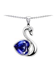 Original Star K (tm) Large Love Swan Pendant With 8mm Heart Shape Created Sapphire. in .925 Sterling Silver