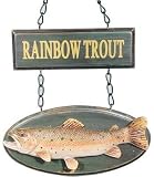3D Rainbow Trout Fish Mounted On An Oval Plaque With Sign On Top And Chains For Hanging On Wall 7.5