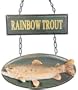 3D Rainbow Trout Fish Mounted On An Oval Plaque With Sign On Top And Chains For Hanging On Wall 7.5"