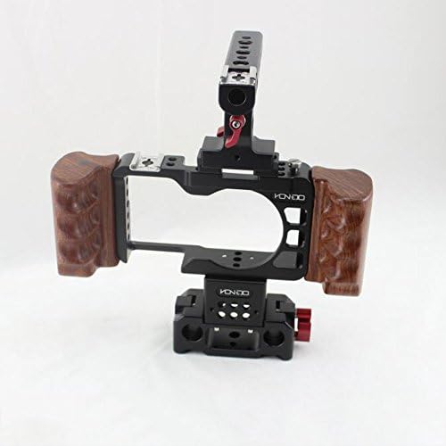 Hontoo Top Handle Camera Cage Kit for Sony A6300 with 15mm Rail Rod System (Cage with Wooden Hand Grip)