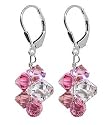Scintillating Pink And Clear Swarovski Crystal Cluster Sterling Silver Leverback 1" Dangle Earrings