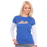 New York Mets Women's Double Layer T-shirt with Swarovski Crystals by Majestic Threads