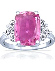 18K White Gold Cushion Cut Pink Sapphire Ring With Sidestones