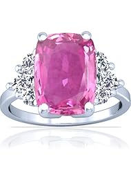 Platinum Cushion Cut Pink Sapphire Ring With Sidestones