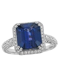 Halo Style Pave Diamond and Tanzanite Ring