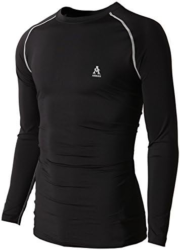 AERIES Men's Skint Tight Shirts Crew Neck Long-Sleeve Compression Base Layer BLACK US S/Asia L (KMTTL0191)
