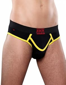 Jack Adams Army Fly Jock Brief Hybrid w/Functional Fly & Open Back Black/Yellow XL