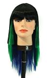 21 Long Black,Green,Blue spirals synthetic wig