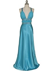 V-neck Lace Pleated Beaded Prom Dress 